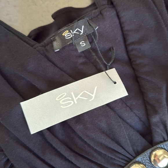 NEW SKY Brand Top Leather & Silver Metal Trim Y2K Black - Picture 6 of 8